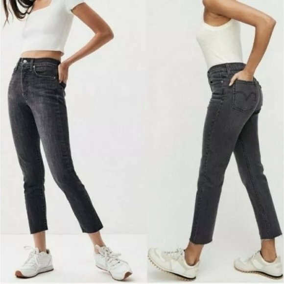 Levis Wedgie Skinny Jeans High Rise 24 Raw Hem Stretch Button Fly Black Gray $98 - Picture 1 of 12